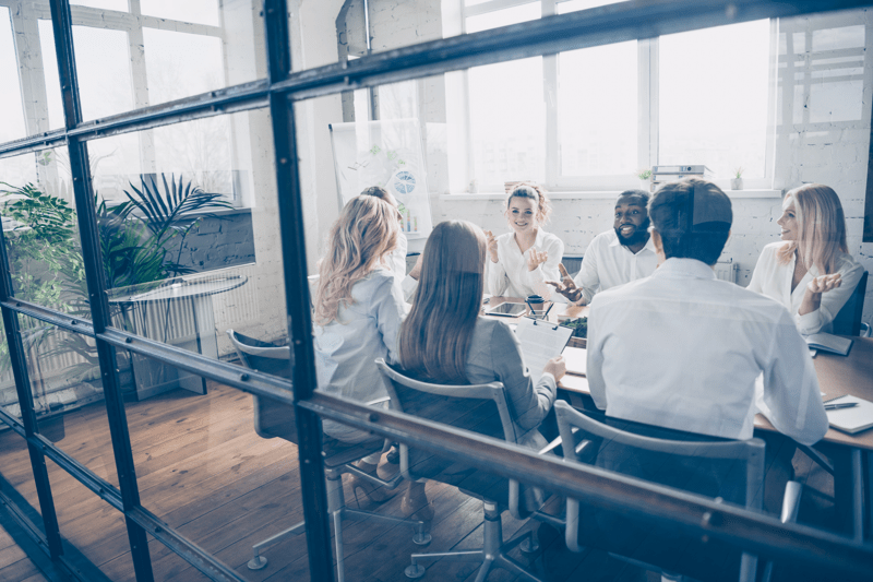 Photo of group smart people marketers investors sit table analyze way-out crisis strategy tell talk say speak solution wear formal outfit in boardroo